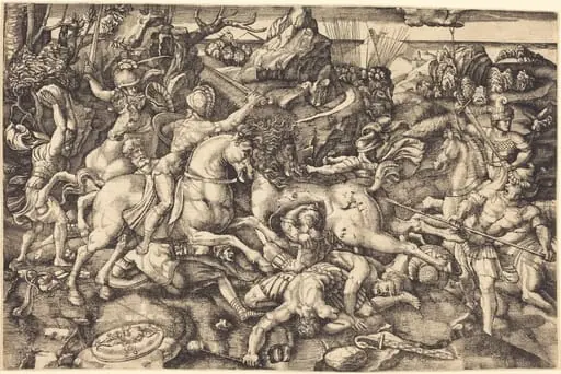 Combat between Horsemen and Foot Soldiers, by Hieronymus Hopfer