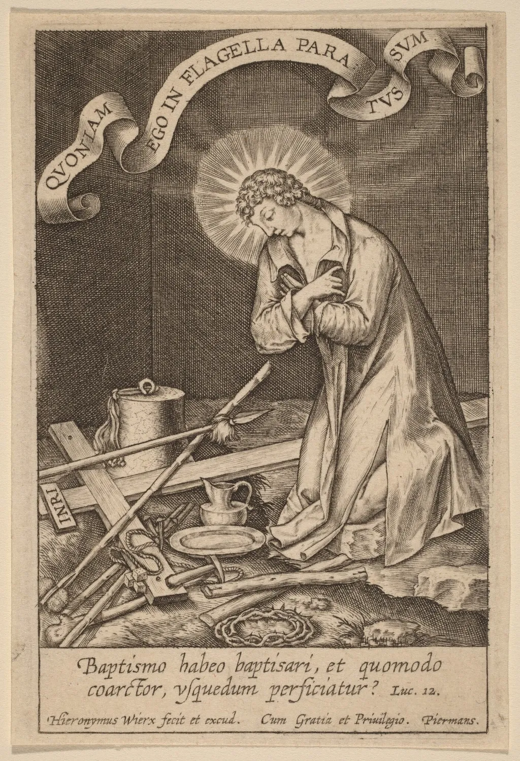 Baptismo habeo baptisari ..., by Hieronymus Wierix, ink, 1586