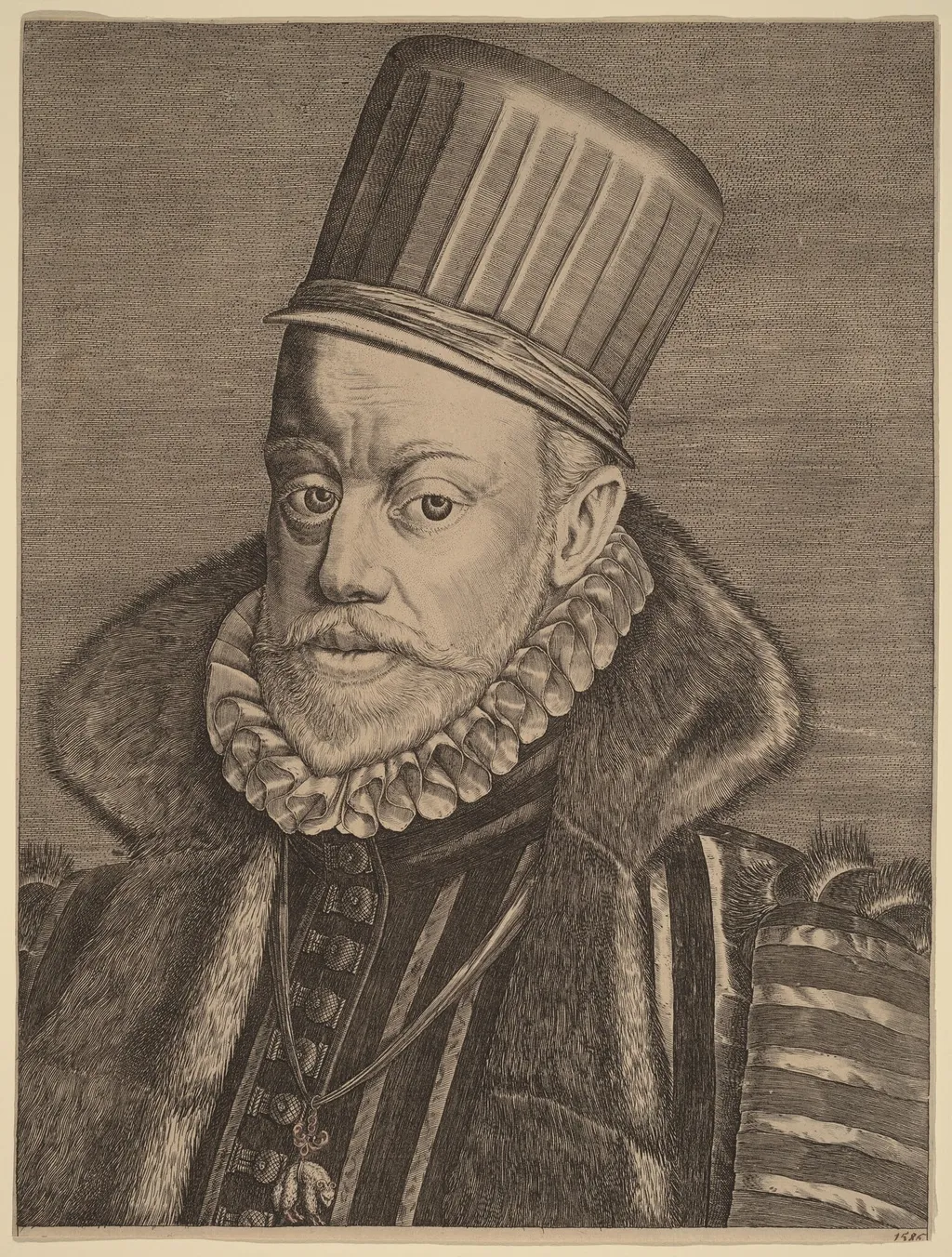 Phillip II of Spain, by Hieronymus Wierix, ink, 1585