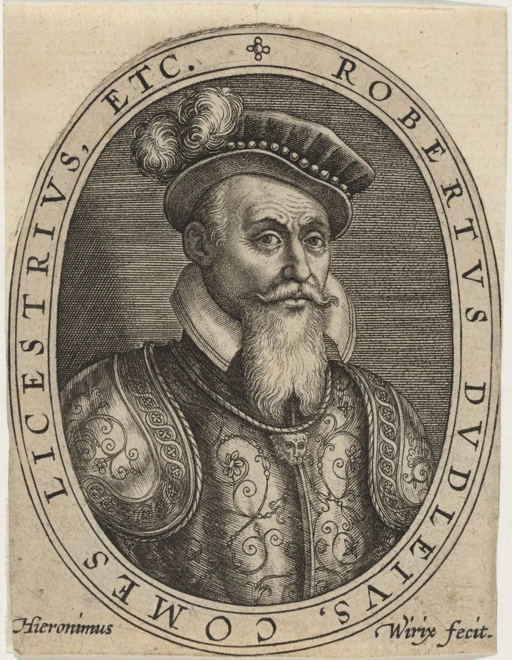 Robert Dudley, Earl of Leicester, by Hieronymus Wierix, ink, 1586