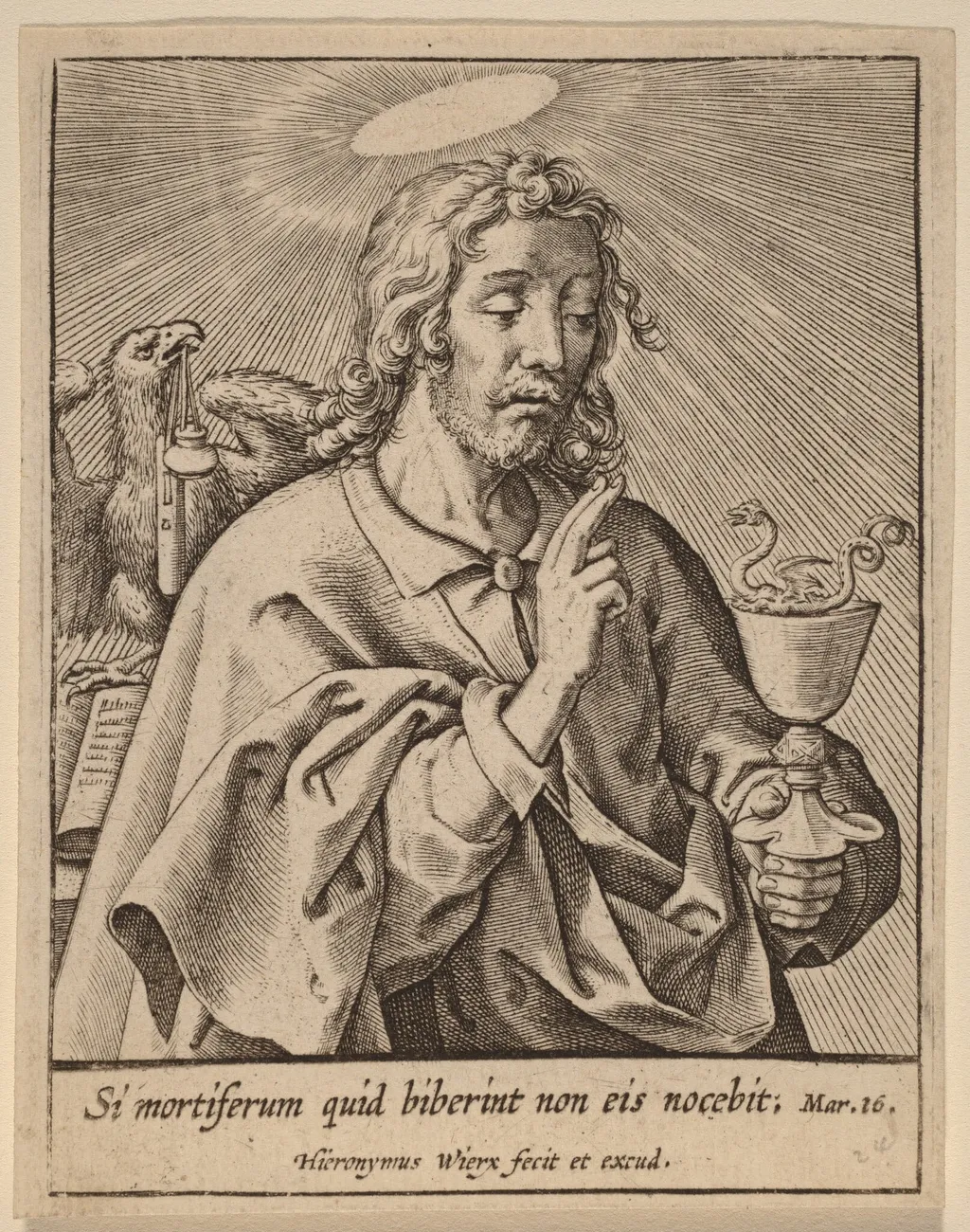 Si mortiferum quid biberint ... (Saint John the Evangelist), by Hieronymus Wierix, ink, 1586