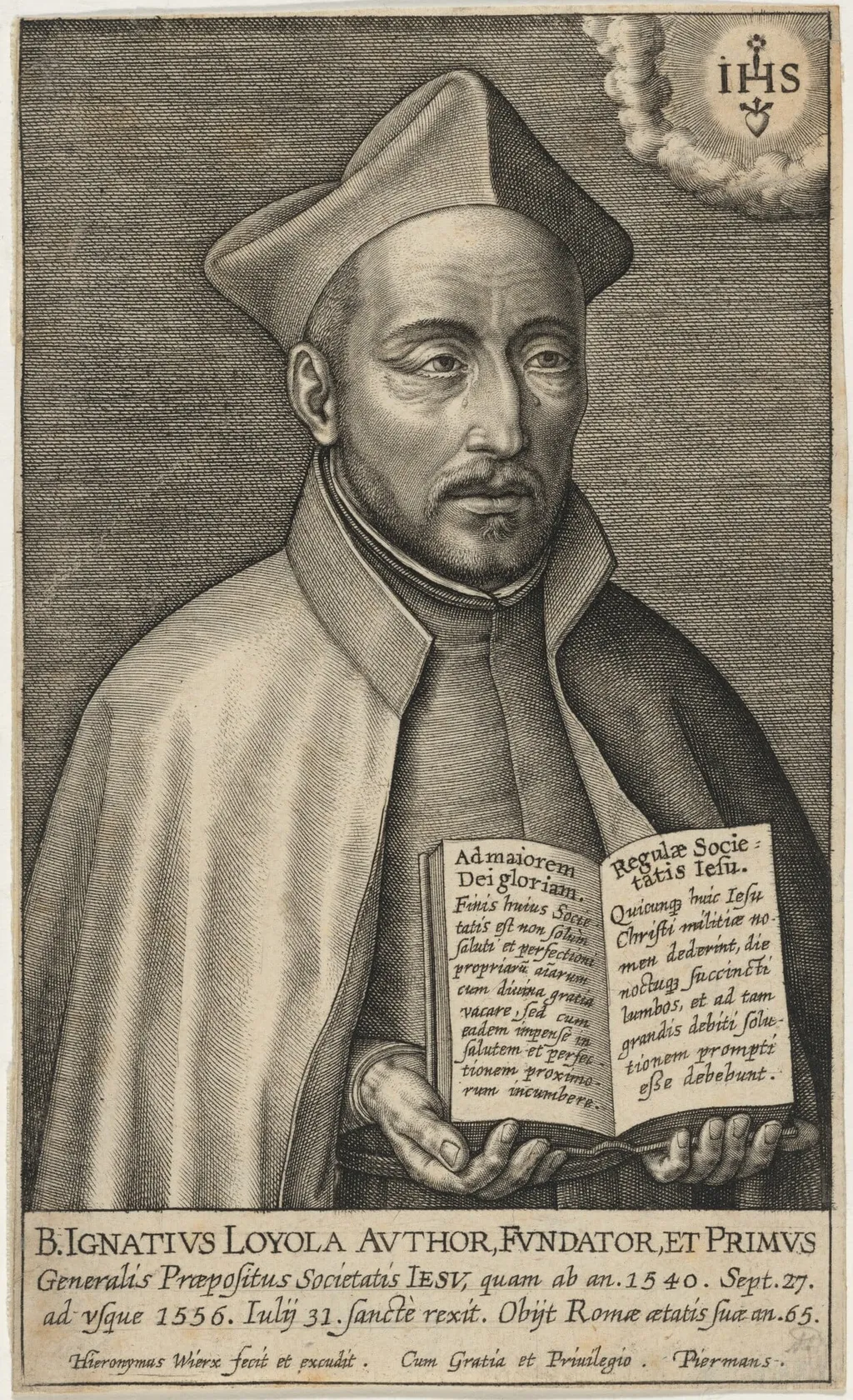 St. Ignatius de Loyola, by Hieronymus Wierix, ink, 1586