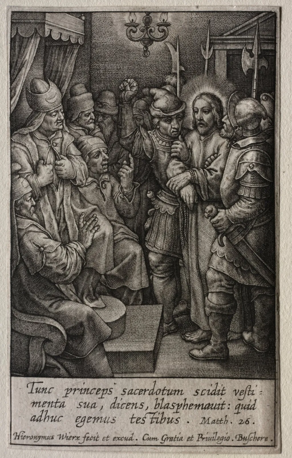 The Passion: Christ before Caiaphas, by Hieronymus Wierix, 1619