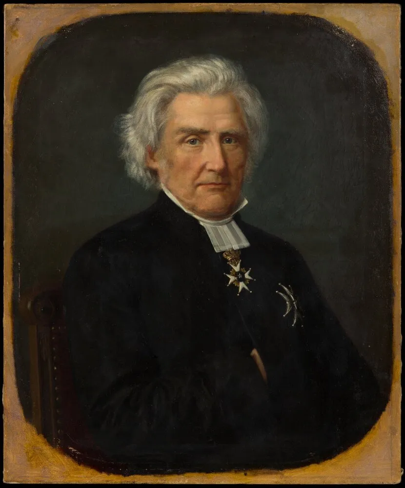 Peter Wieselgren (1800-1877), associate professor, dean, literature historian, temperance advocate, married to Mathilda Rosenqvist, by Hilda Lindgren, oil, 1874