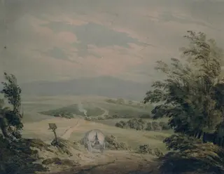 Hilly landscape with waggon