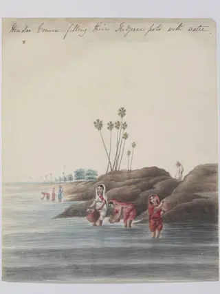 Hindu women filling their Kedjeree pots with water