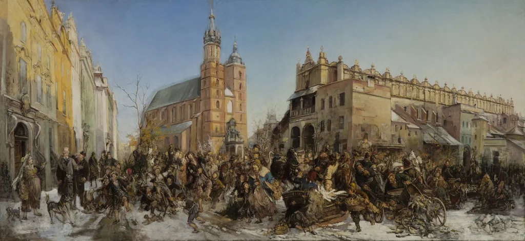 Fair on the Main Market Square in Krakow, by Hipolit Lipiński, oil