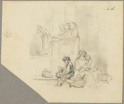 Figures at a Church Service, by Hippolyte Bellangé