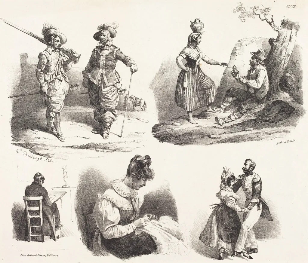 Five Vignettes, by Hippolyte Bellangé, ink, 1831