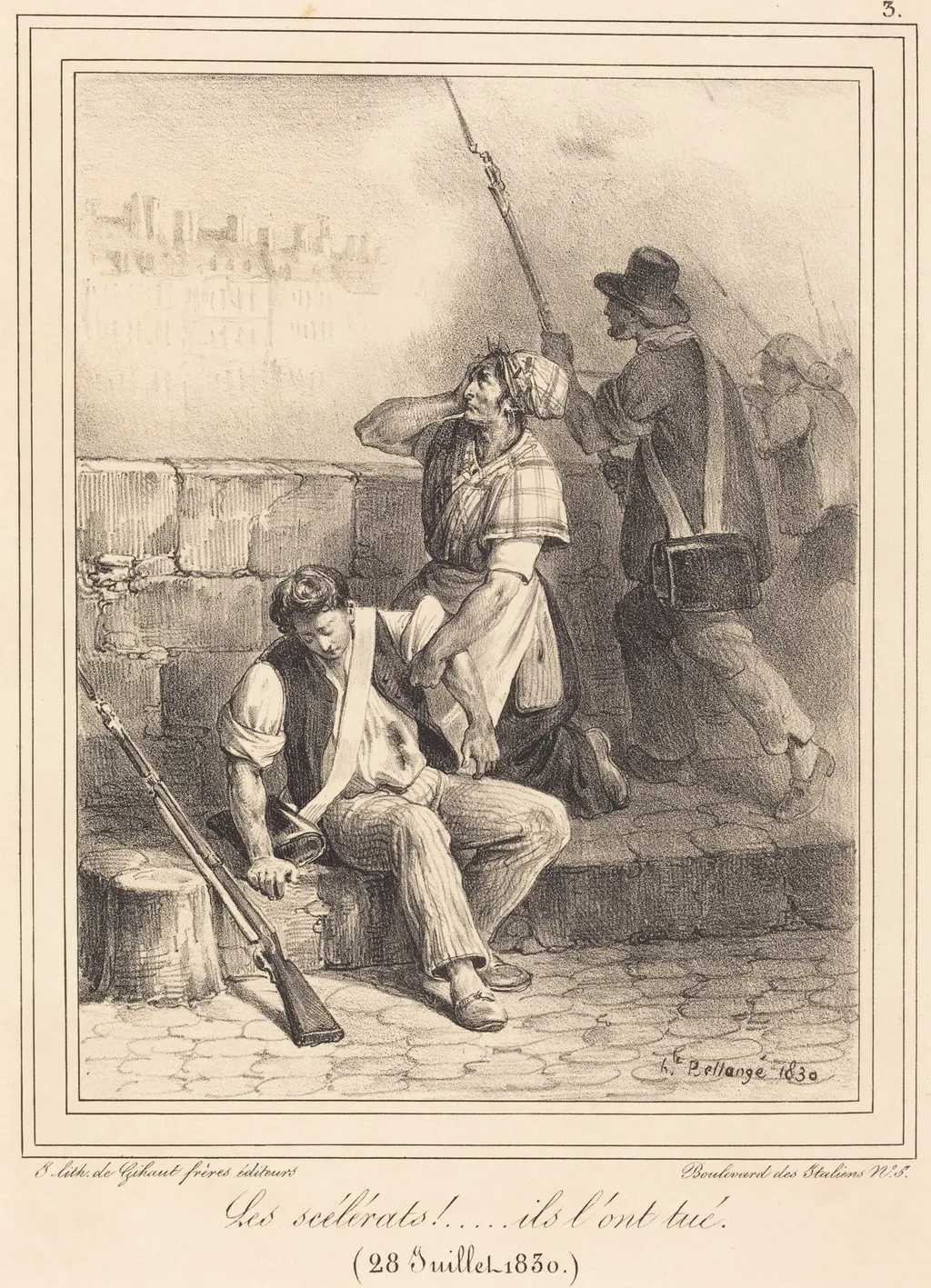 "Les Scélérats!...", by Hippolyte Bellangé, ink, 1830
