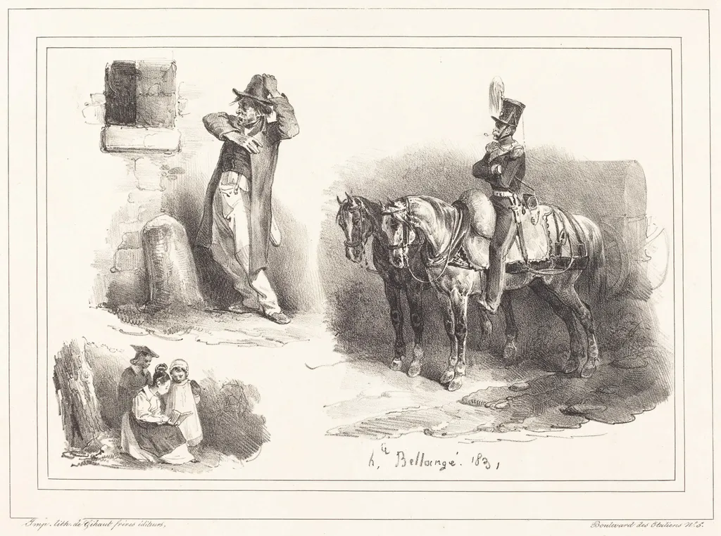 Three Vignettes, by Hippolyte Bellangé, ink, 1830