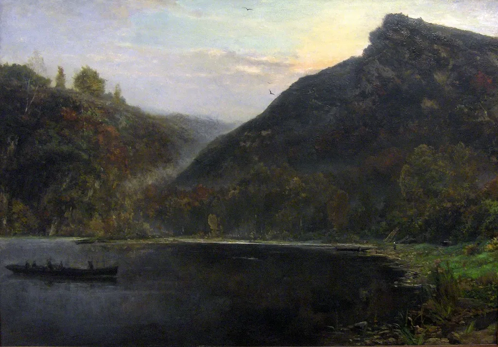 Landscape at the river Meuse, by Hippolyte Boulenger, oil, 1870