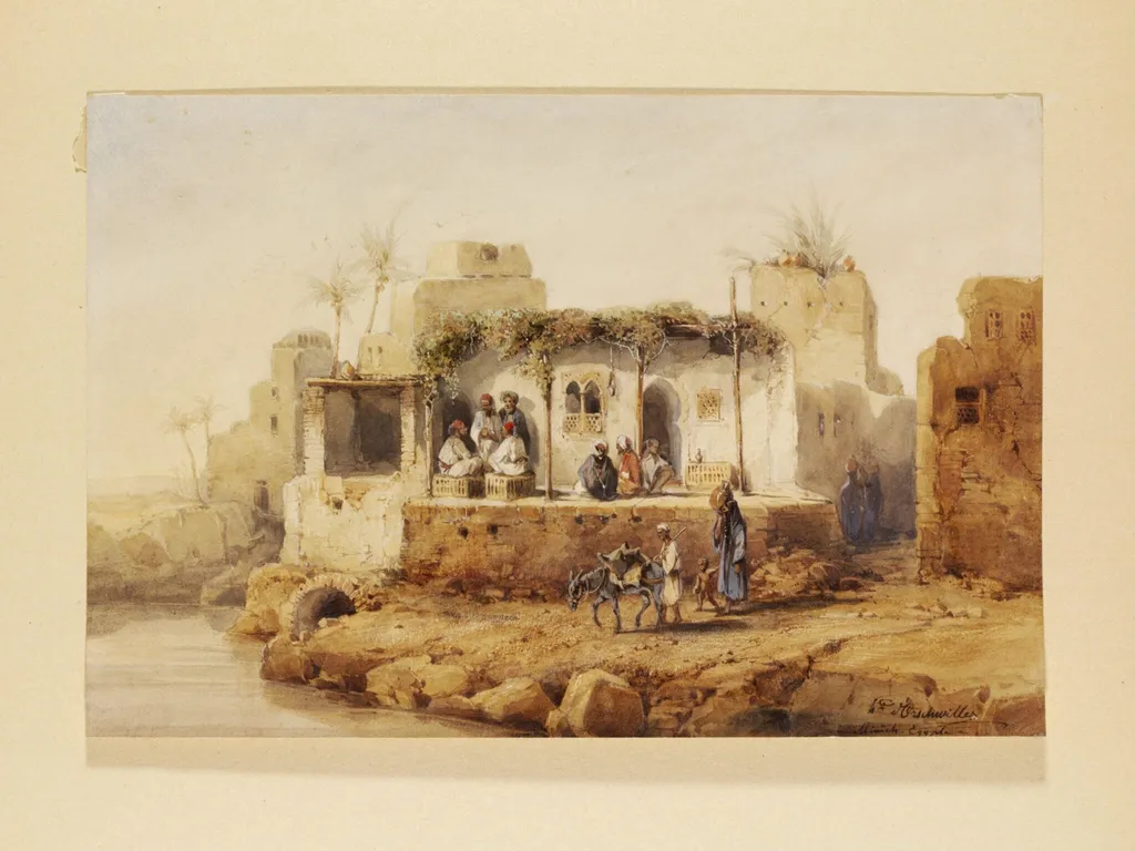 à Minieh, Egypte, by Hippolyte de Bourg d' Orschwillier, watercolor, 1848