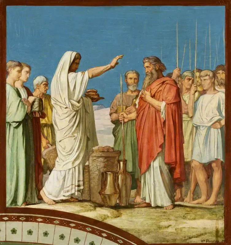 Melchisédech offrant du pain et du vin, bénit Abraham: Modello for the Fresco in the left nave of Saint-Germain-des-Prés, Paris, 1859 (Melchizedek Blesses Abraham and Offers Bread and Wine), by Hippolyte Flandrin