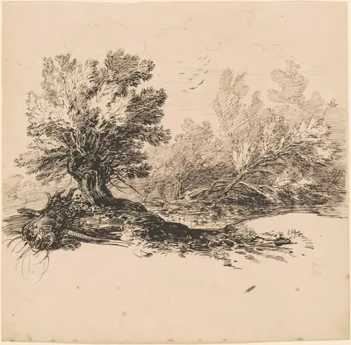 A Pollard Willow by a Stream, by Hippolyte Lalaisse
