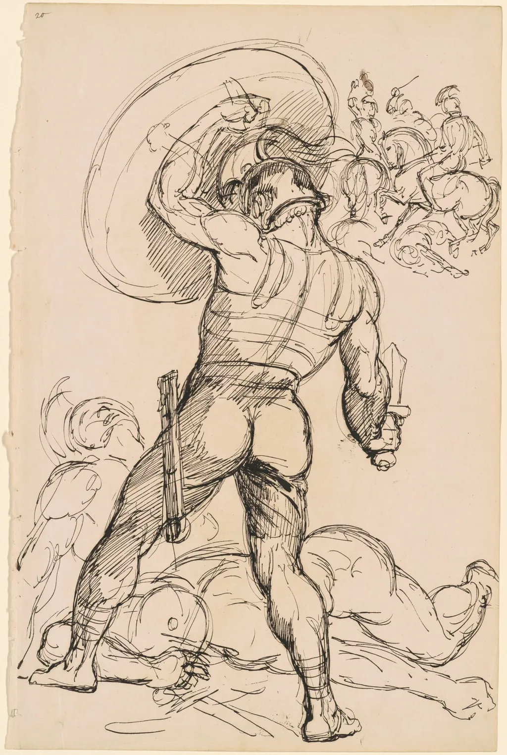An Ancient Roman Warrior in Battle, by Hippolyte Lalaisse, ink, 1830