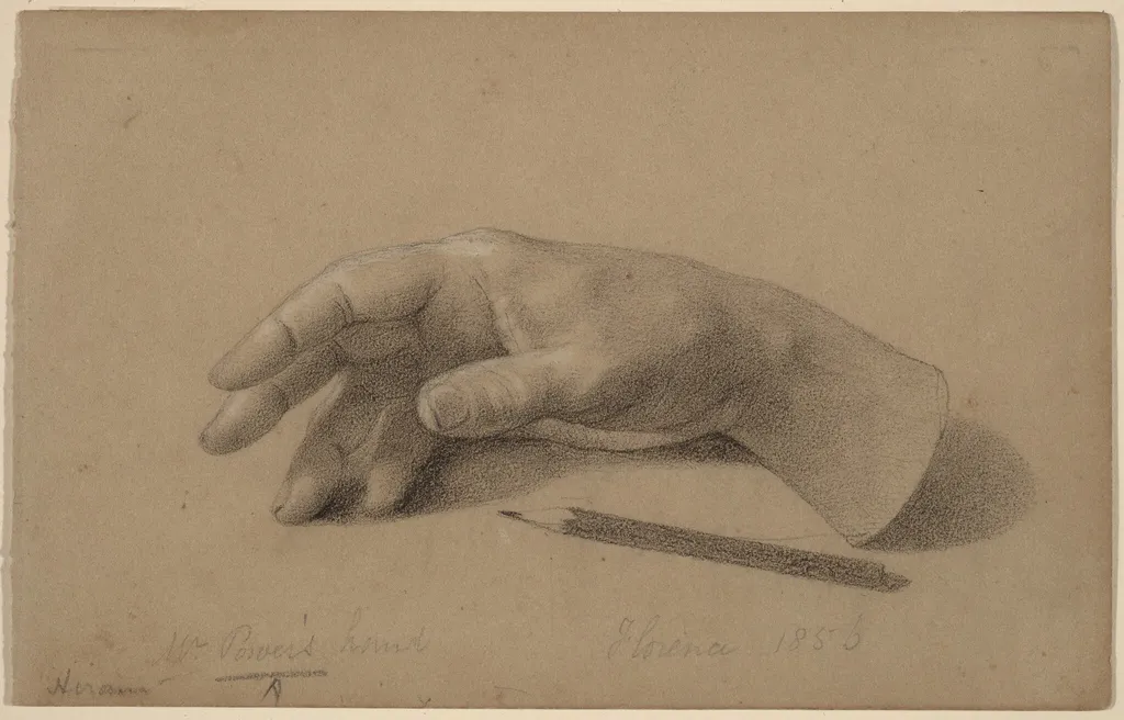 Study of a Hand, by Hiram Powers, chalk, 1856