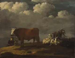 Hirtenknabe mit Vieh auf der Weide