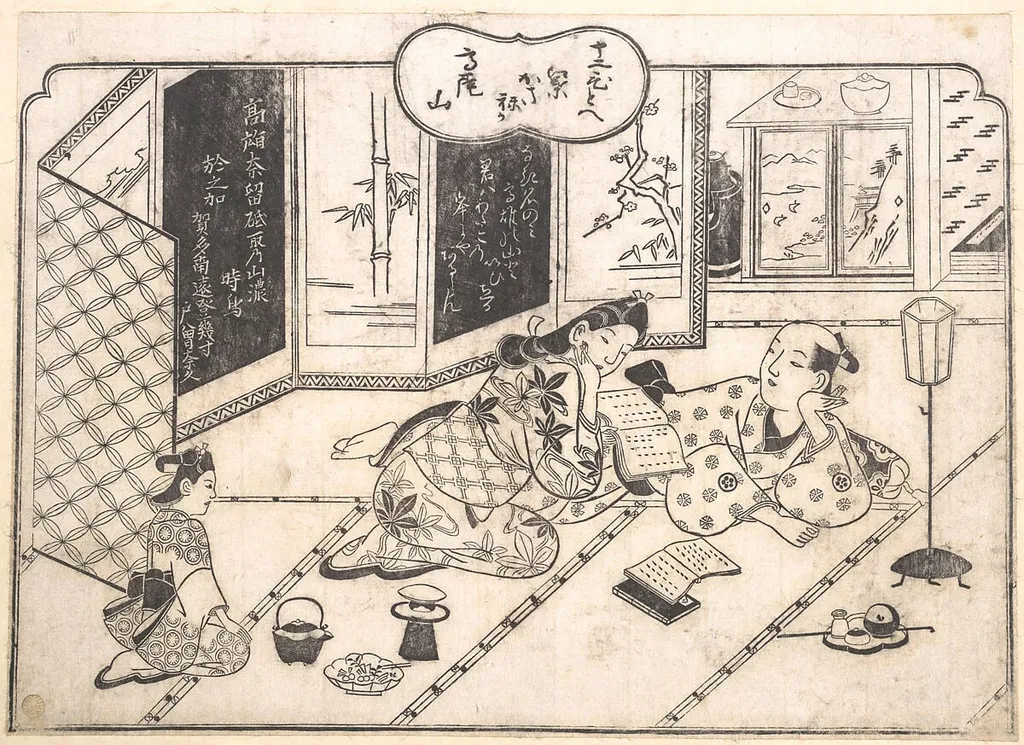 Untitled, by Hishikawa Moronobu 菱川師宣, ink, 1690