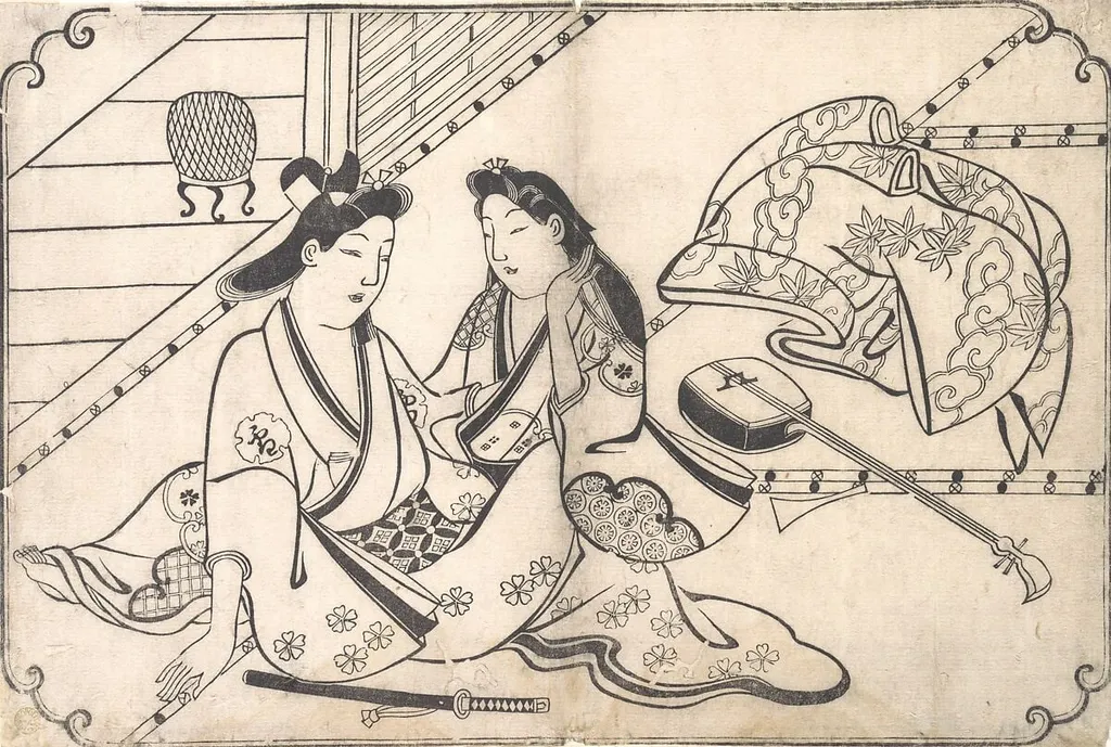 Untitled, by Hishikawa Moronobu 菱川師宣, ink, 1678