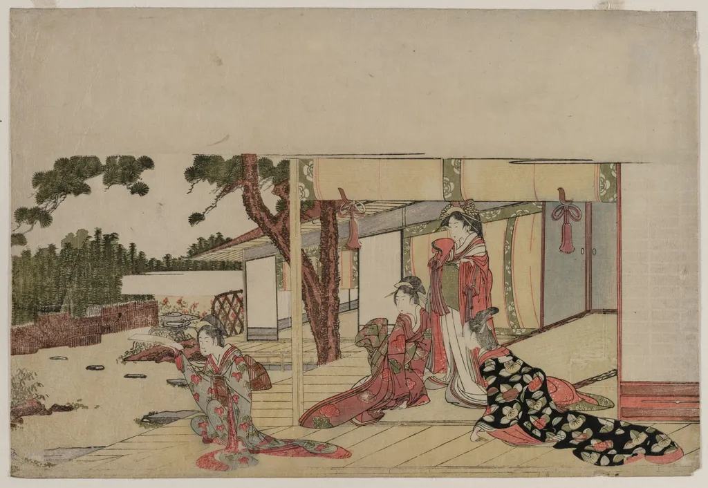 Women on a Veranda, by Hishikawa Sōri III (Sōji), 1800