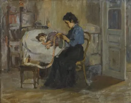 Next to the sick child, by Hmayak Artsatpanian