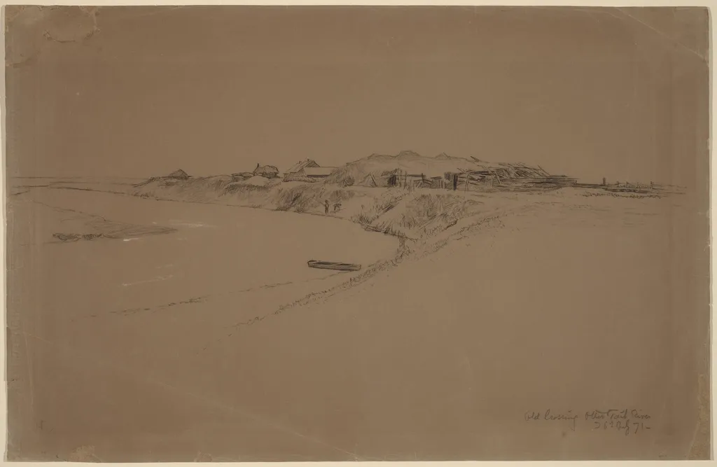 Old Crossing, Otter Tail River, by Homer Dodge Martin, chalk, 1871