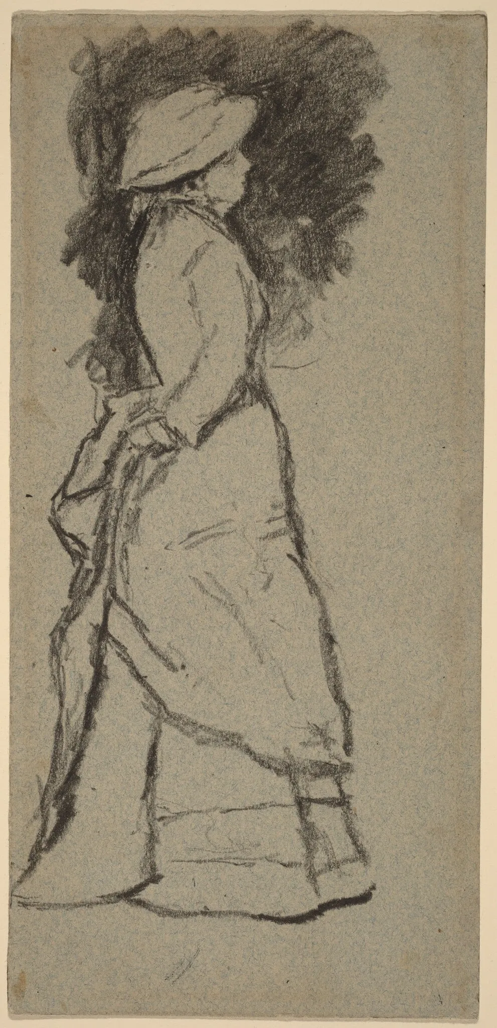 Standing Woman in Profile, by Homer Dodge Martin, crayon, 1866