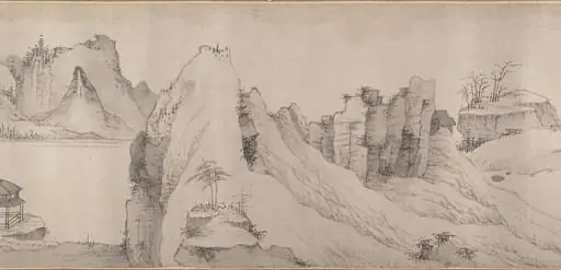 清   傳弘仁   寺橋山色圖   卷|River Scene in Winter, by Hongren, 1661