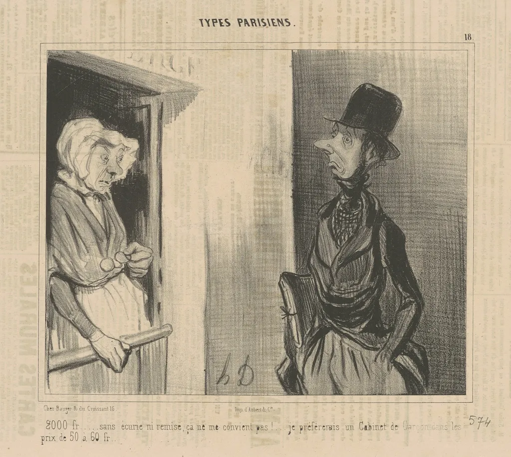2.000 fr...sans écurie...ça ne me convient pas!, by Honoré Daumier, ink, 1840
