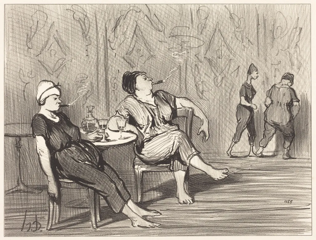 A la buvette, by Honoré Daumier, ink, 1847