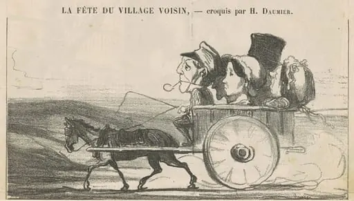 A la campagne, pas de grèves de cochers ... (recto); Villageois économes se contentant ... (verso), by Honoré Daumier