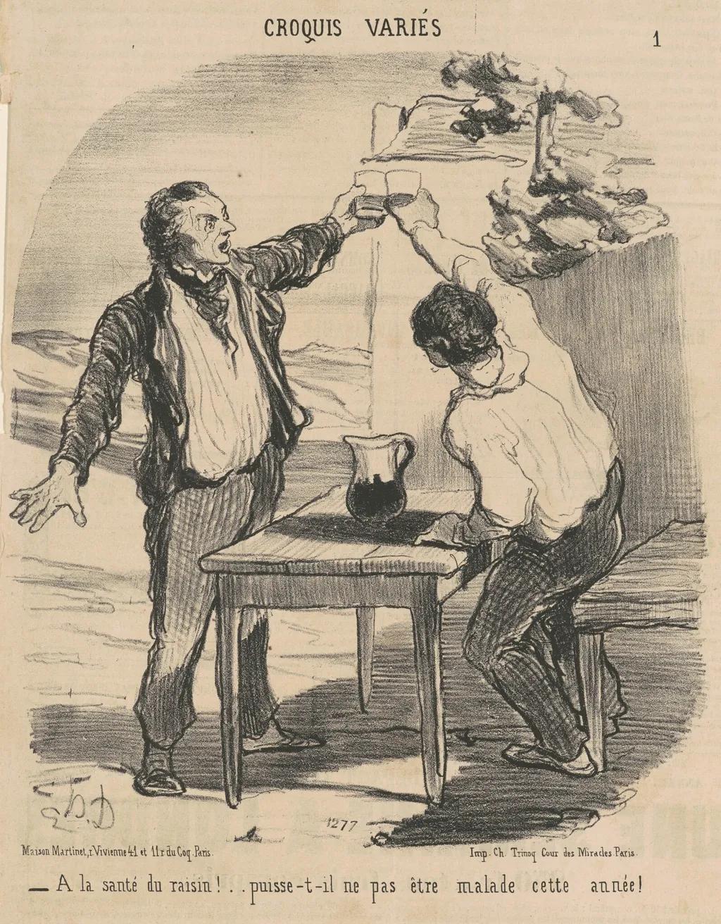 A la santé du raisin! ..., by Honoré Daumier, ink, 1852