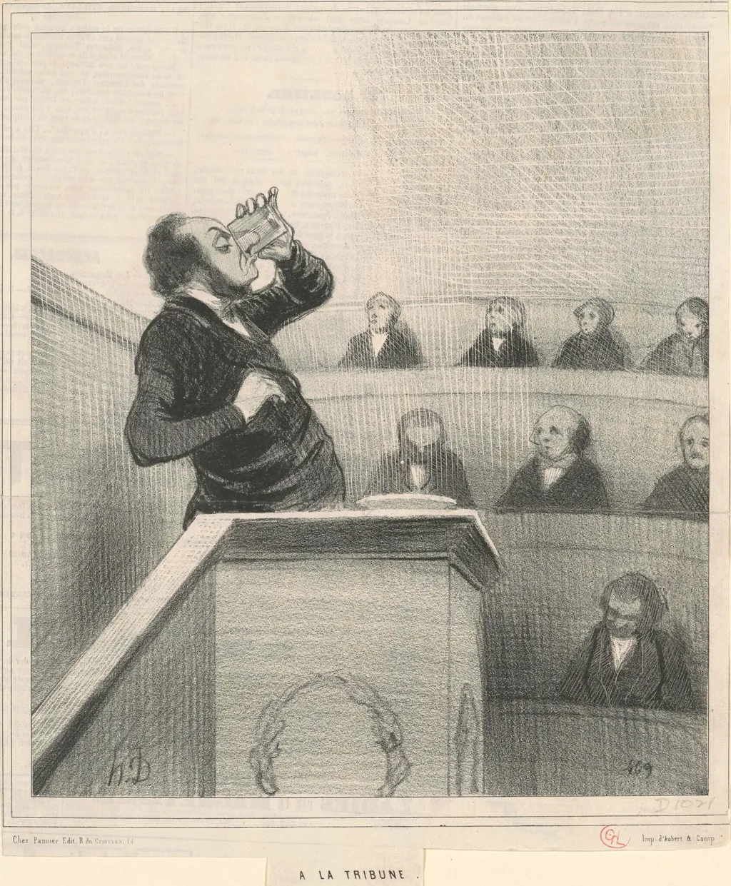A la tribune, by Honoré Daumier, ink, 1843