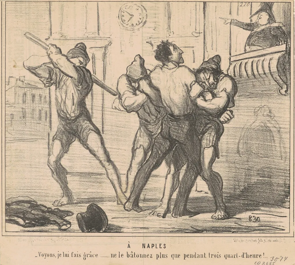 A Naples: Voyons, je lui fais grace ..., by Honoré Daumier, ink, 1855
