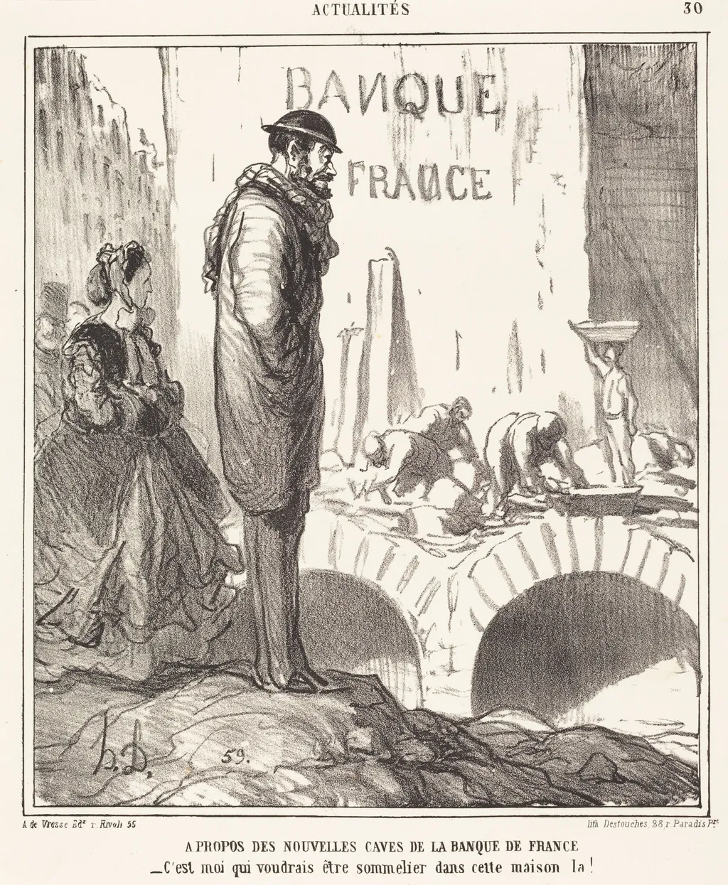 A propos des... caves de la Banque de France, by Honoré Daumier, ink, 1866