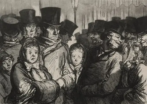 A Street at Midnight: Coming out of a drama. Coming out of a variety show, by Honoré Daumier