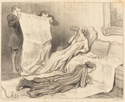 Abonnés recevant leur journal..., by Honoré Daumier
