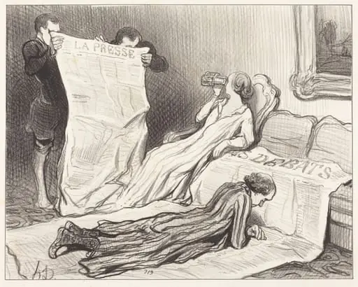 Abonnés recevant leur journal..., by Honoré Daumier