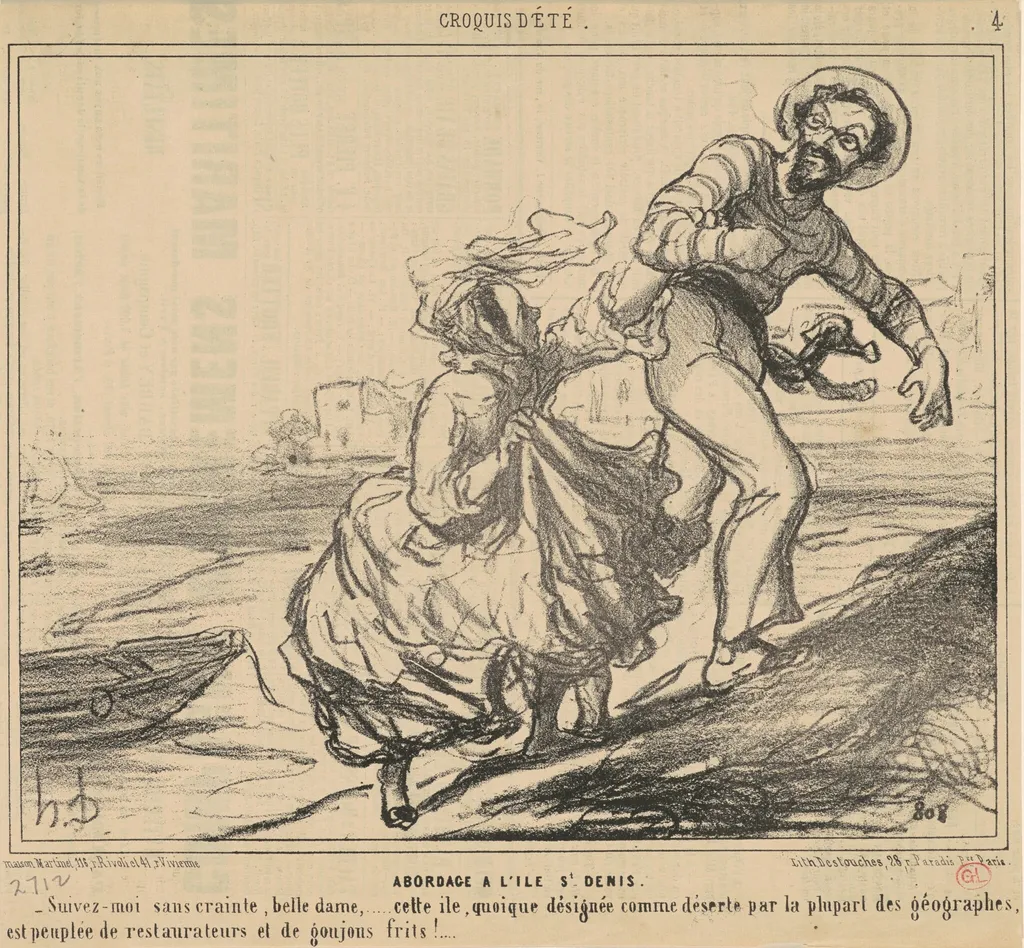 Abordage a l'ile Saint-Denis, by Honoré Daumier, ink, 1855