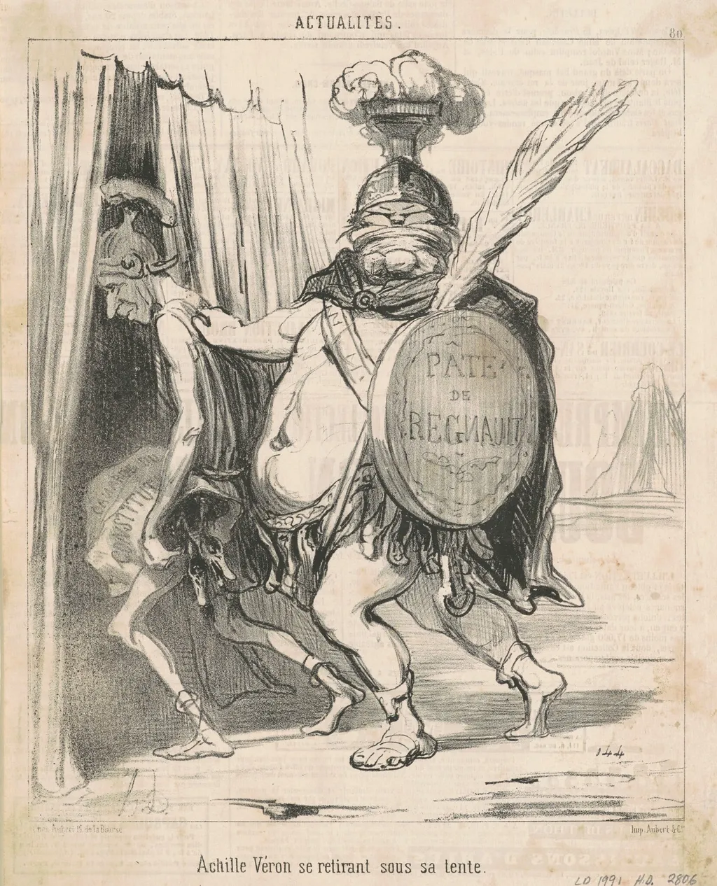 Achille Vèron se retirant sous sa tente, by Honoré Daumier, ink, 1850