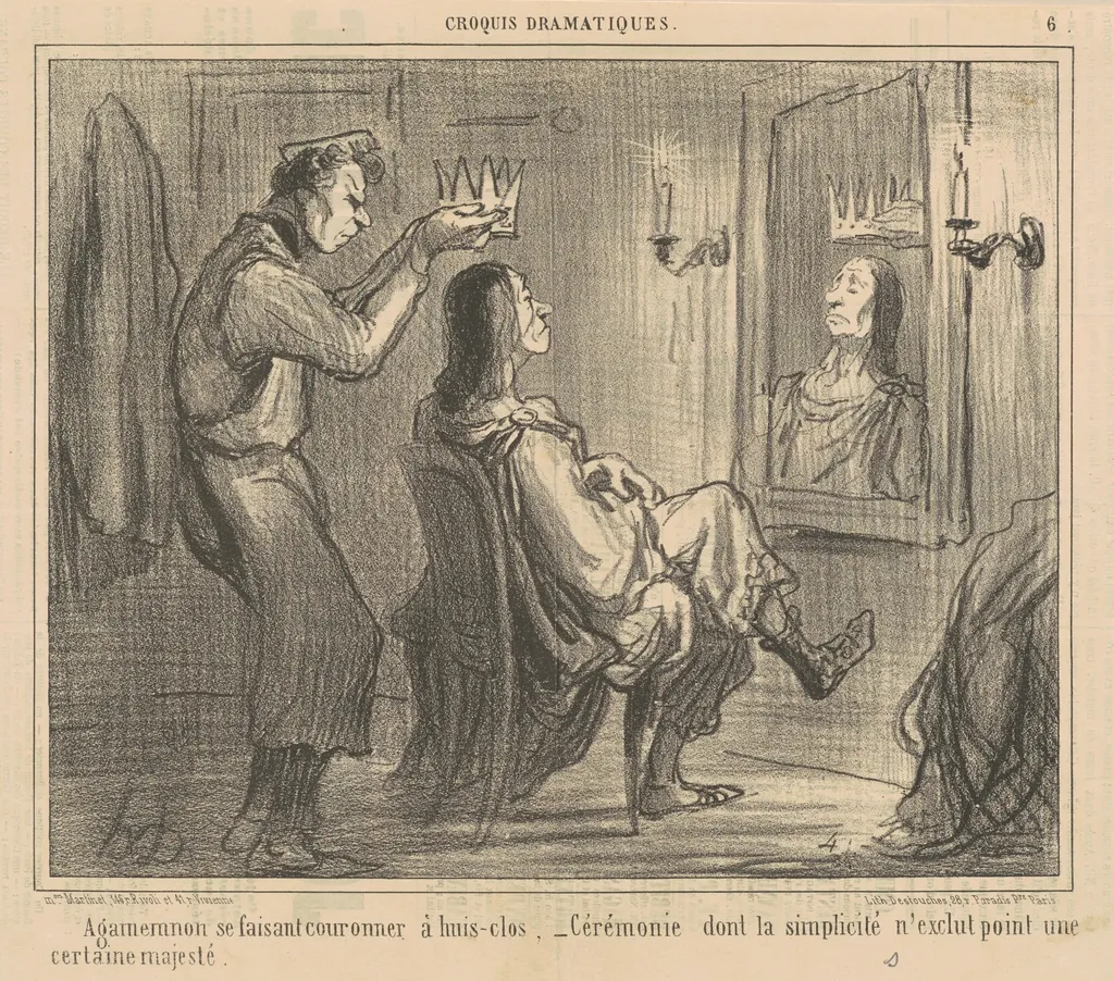 Agamemnon se fiasant couronner a huis-clos, by Honoré Daumier, ink, 1856