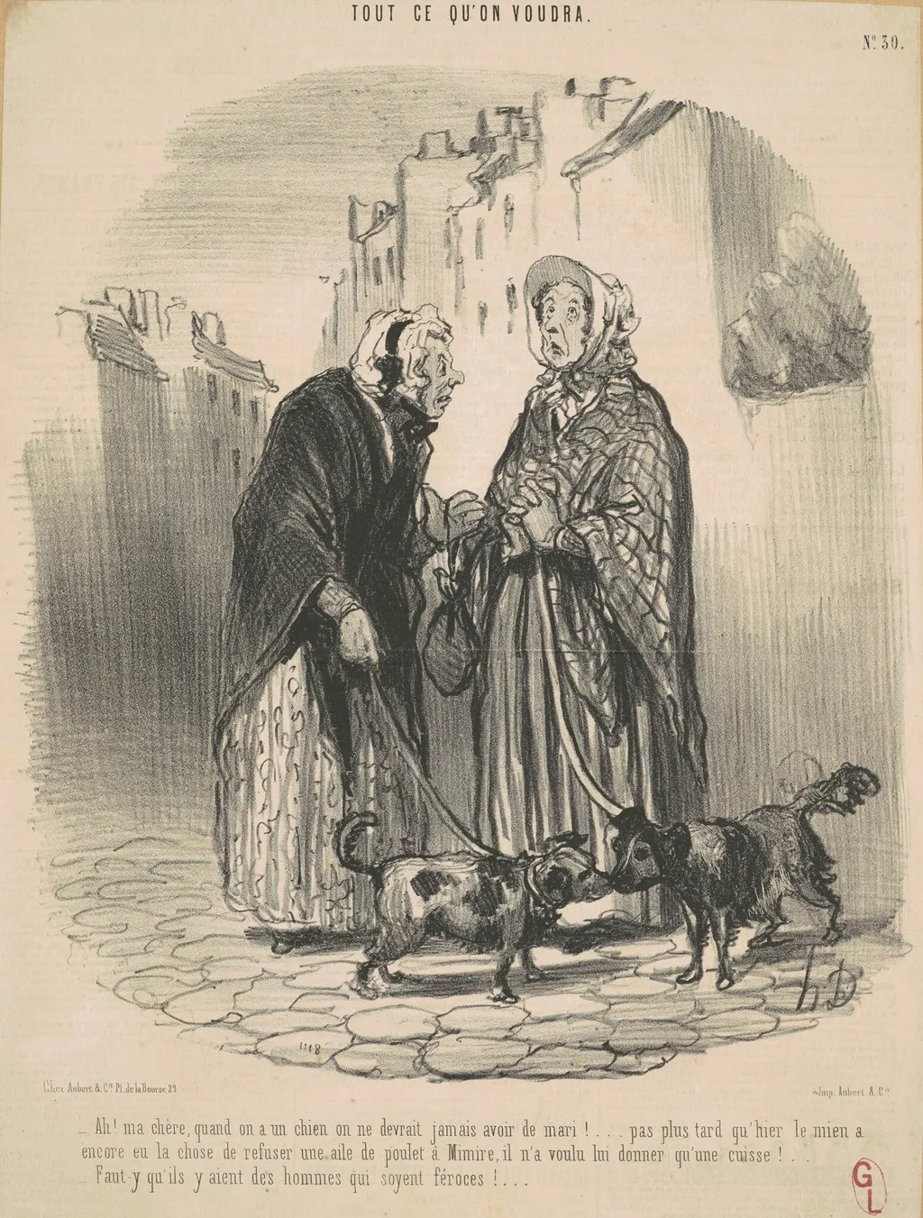 Ah! Ma chère, quand on a un chien ..., by Honoré Daumier, ink, 1848