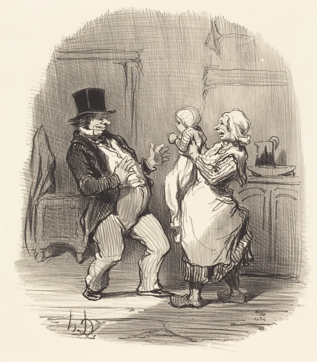 Ah! monsieur... faut pas lui rire comme ça..., by Honoré Daumier, ink, 1848
