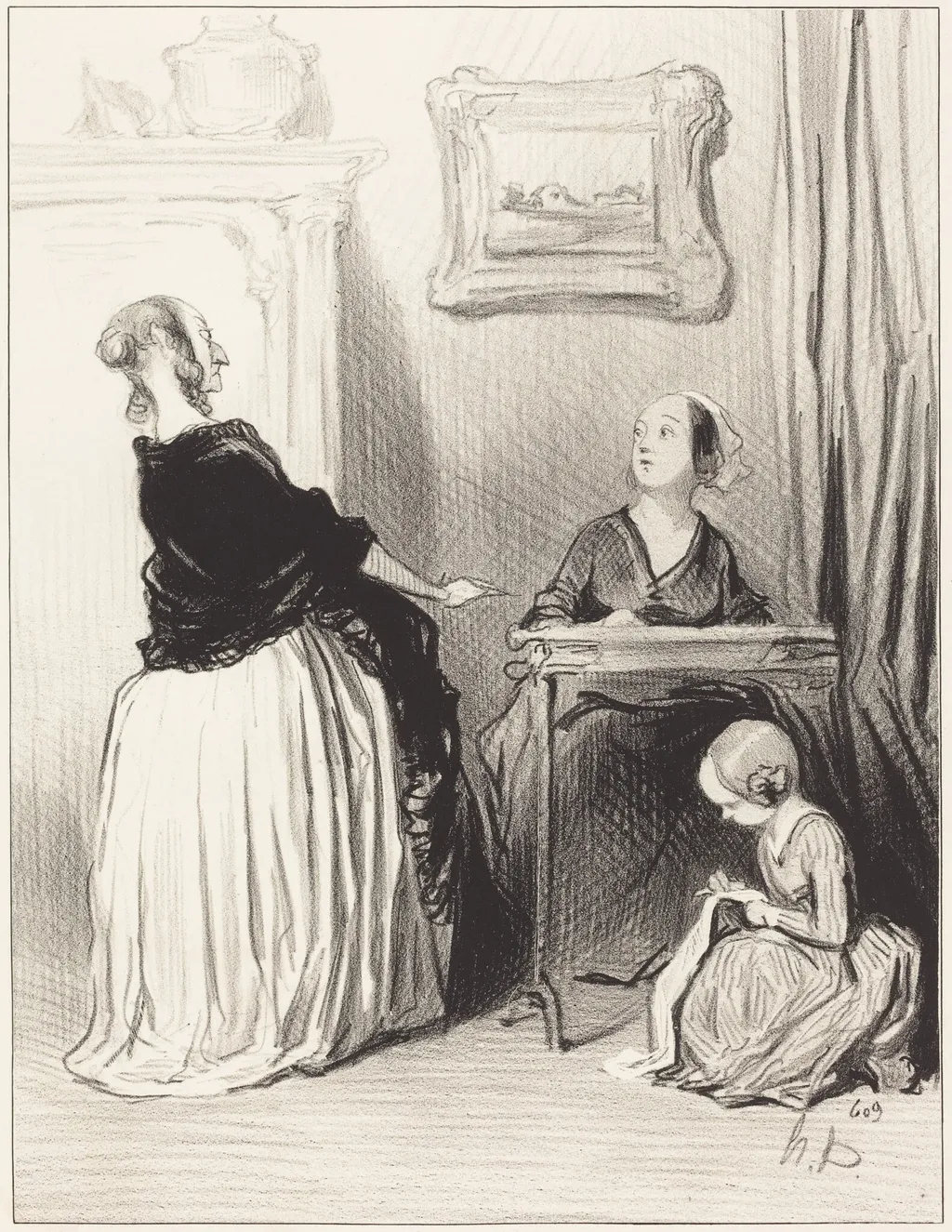Ah!... quelle singulière éducation vous donnez a votre fille?..., by Honoré Daumier, ink, 1844