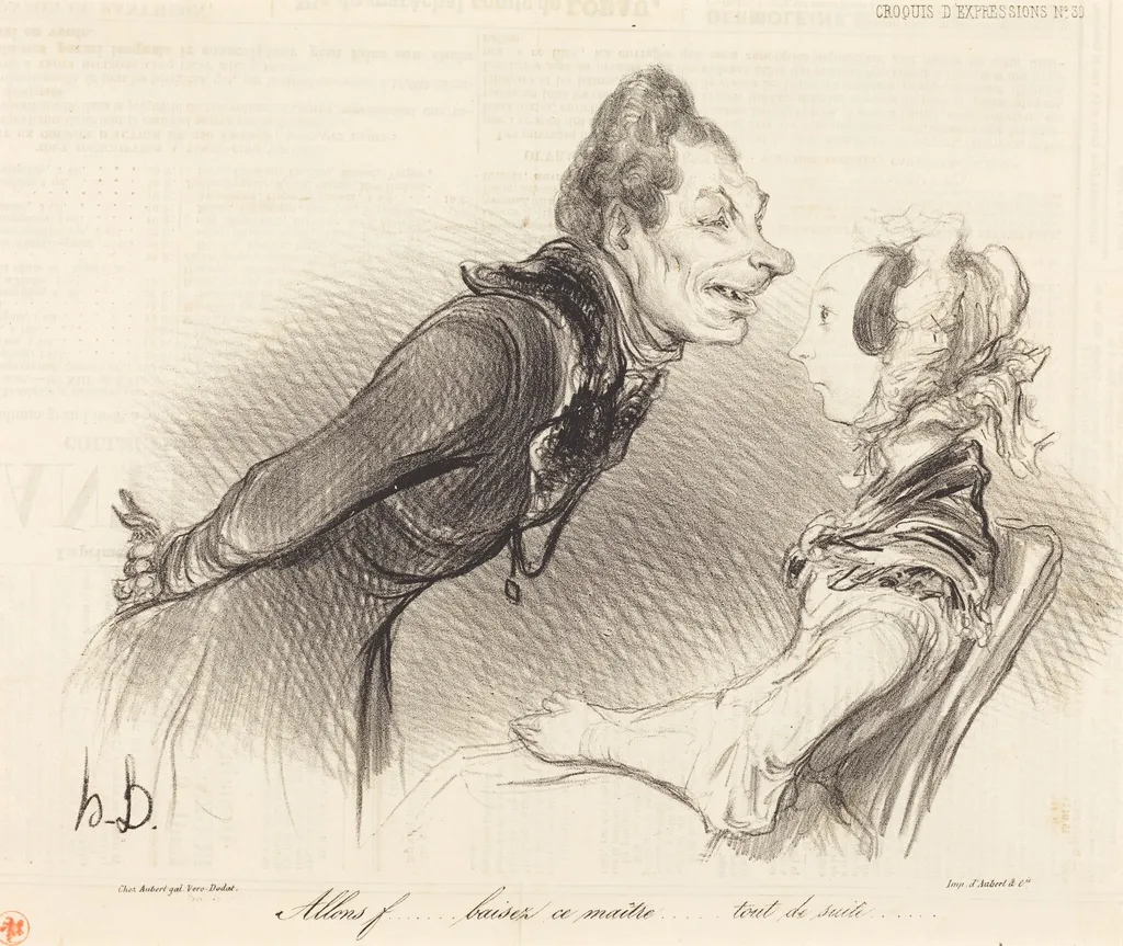 Allons... baisez ce maitre... tout de suite..., by Honoré Daumier, ink, 1838