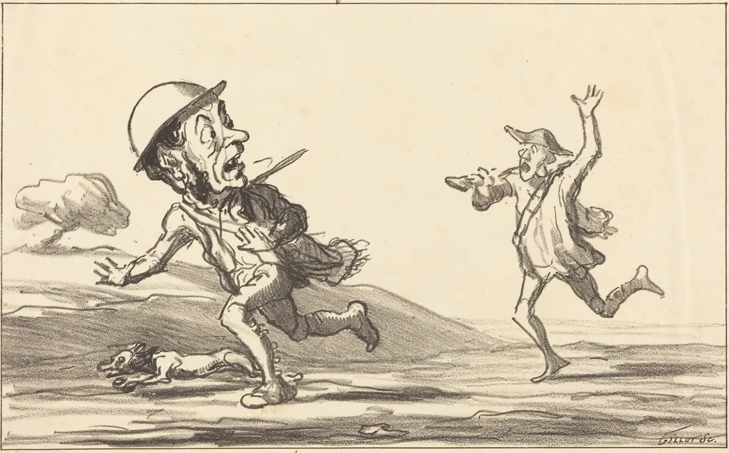 Allons bon!... il parait... chasse réservée, by Honoré Daumier, ink, 1864