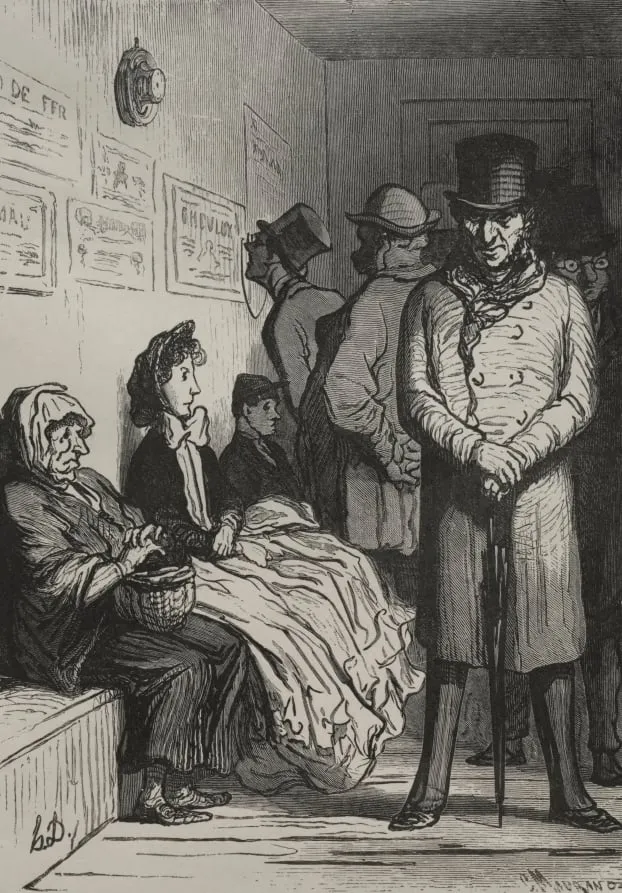 An Omnibus Waiting Room, by Honoré Daumier, 1862