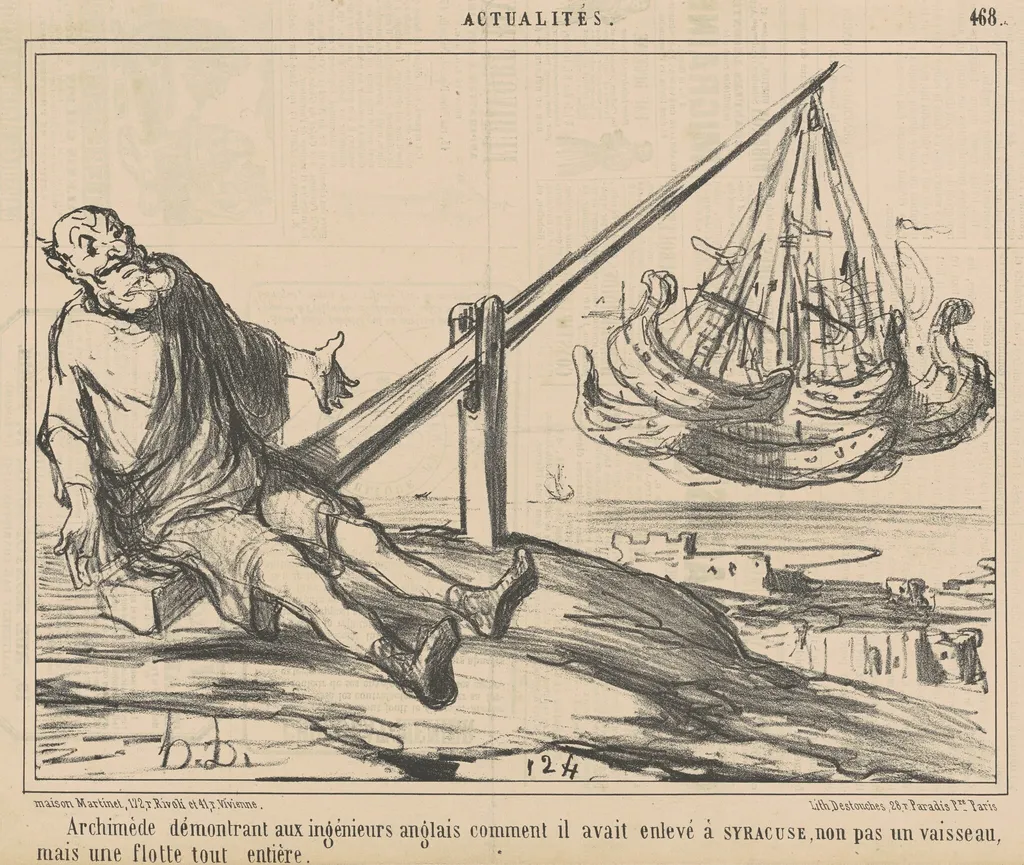 Archimède démontrant aux ingènieurs anglais ..., by Honoré Daumier, ink, 1857