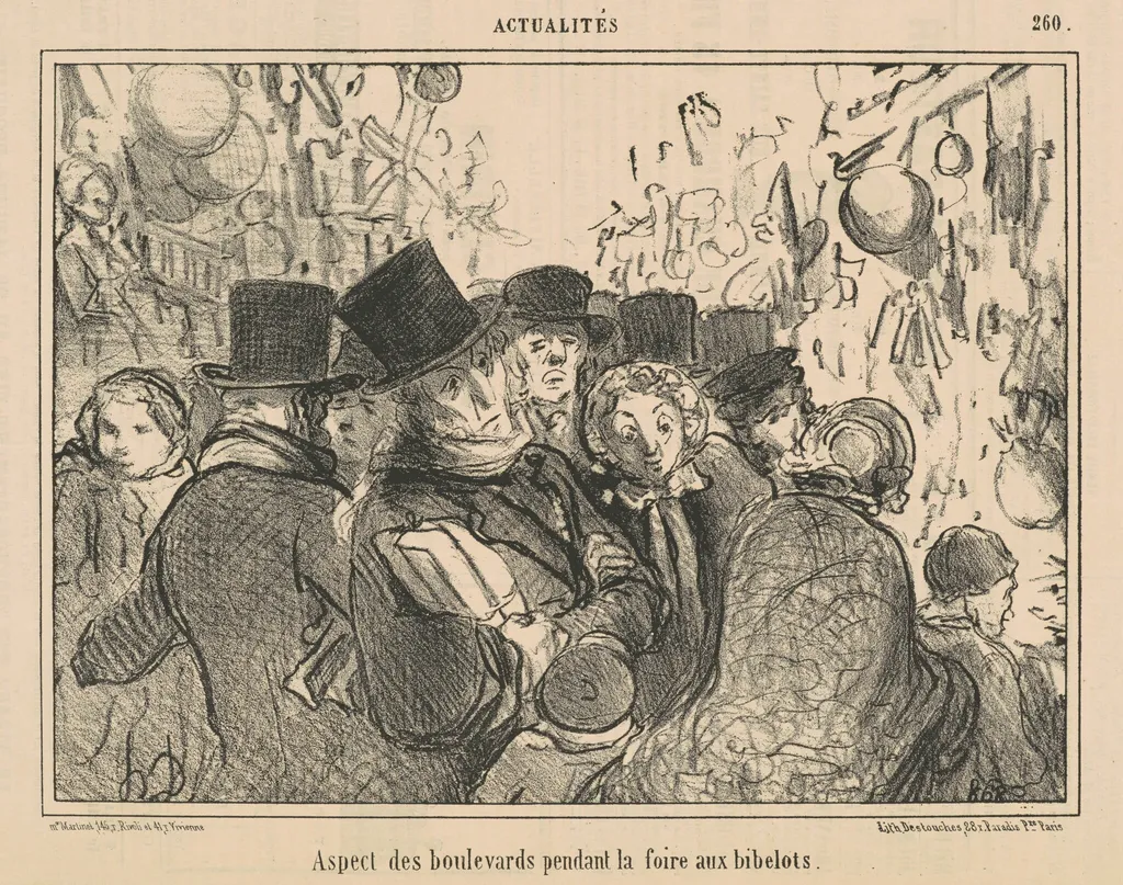 Aspect des boulevards pendant la foire aux bibelots, by Honoré Daumier, ink, 1856